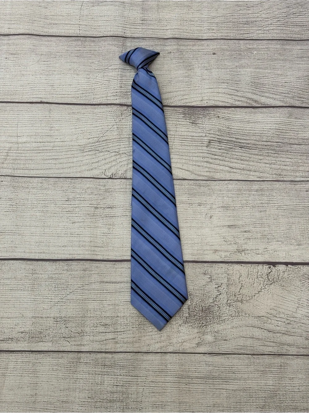 Boys Blue & Black Striped Pre-Tied Necktie 17” Adjustable Dress Tie